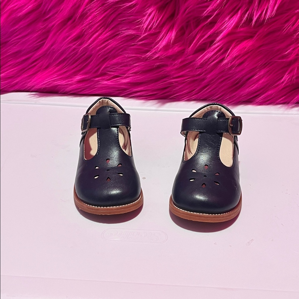 NAVY BLUE LEATHER TODDLER GIRL FELIX & FLORA DRESS SHOES